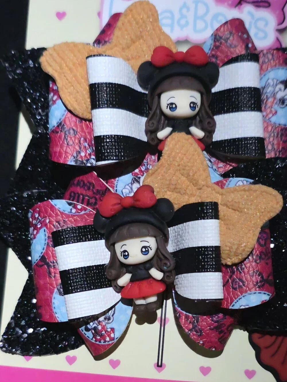 Black & Red Cute Doll Bow Hair Clips for Kids